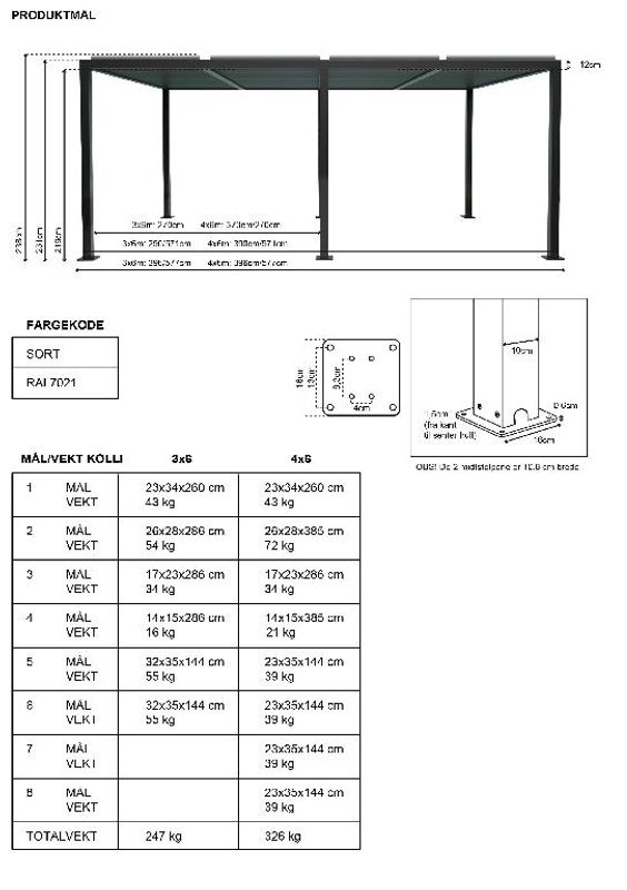 Pergola 3x6m  Sort